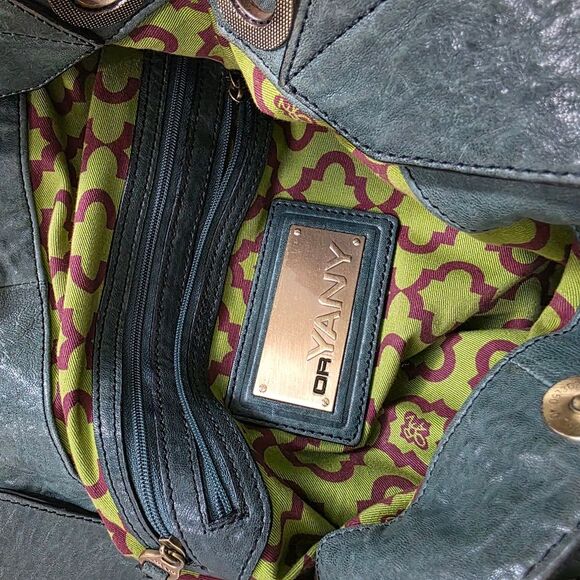 OrYANY Gwen Green Leather Hobo Double Top Handle Bag Goldtone 15x15 - Picture 6 of 13